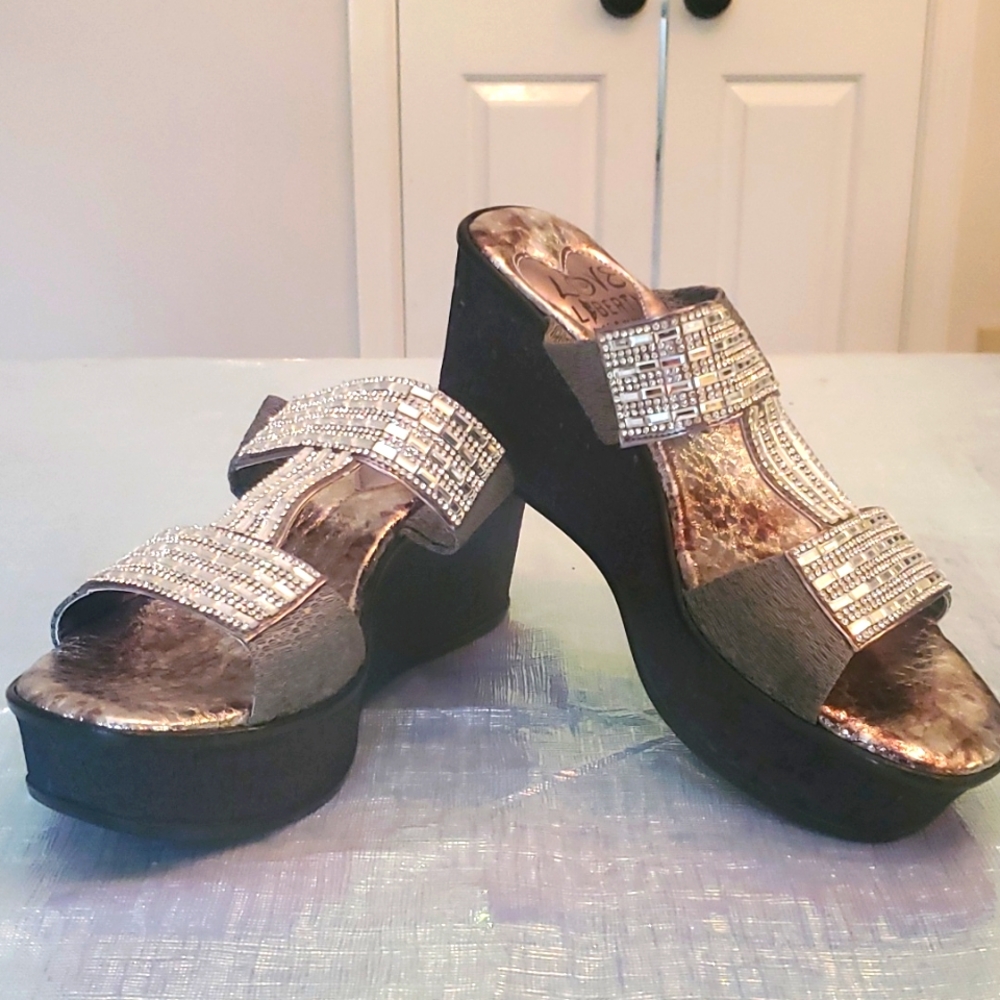 Nwob love and liberty wedge slide flip-flop sparkly sandal 37